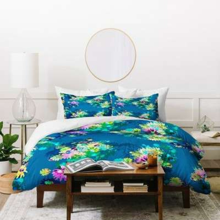 Duvet Cover Bedding Sets * | Wholesale Full/Queen Floral Bel Lefosse Design Jardin Duvet Cover Set Blue Deny Designs