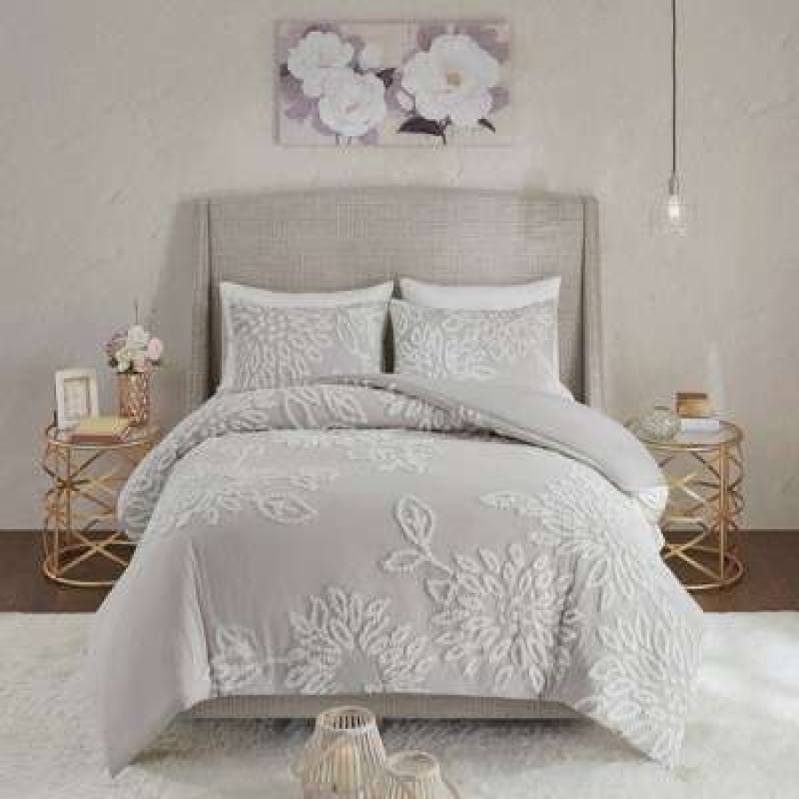 Duvet Cover Bedding Sets * | Best Reviews Of 3Pc Danica Tufted Cotton Chenille Floral Duvet Cover Set Madison Park