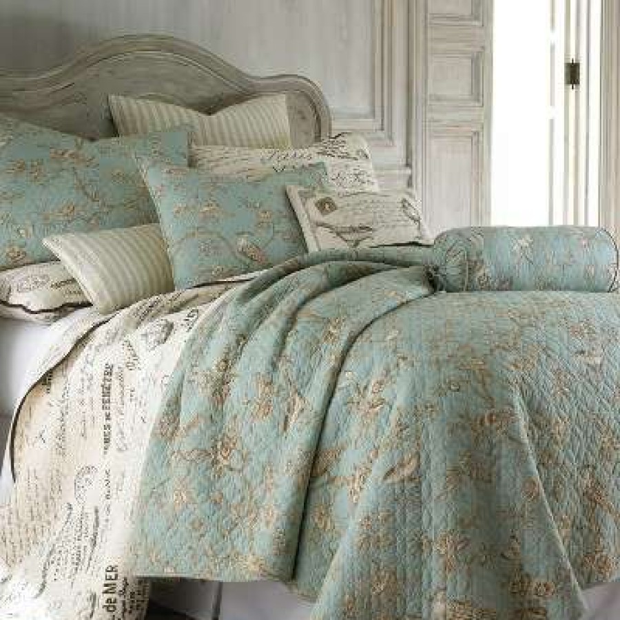 Quilt Bedding Sets * | Promo Lyon Teal Toile Quilt Set One Twin Quilt And One Standard Sham Teal Levtex Home