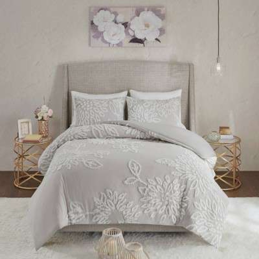 Comforter Bedding Sets * | Top 10 3Pc Danica Tufted Cotton Chenille Floral Comforter Set Madison Park