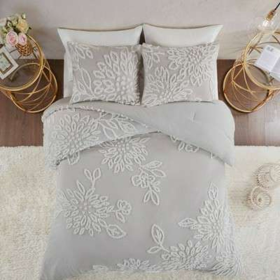 Comforter Bedding Sets * | Top 10 3Pc Danica Tufted Cotton Chenille Floral Comforter Set Madison Park