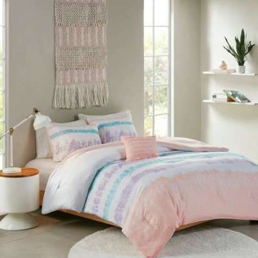 Comforter Bedding Sets * | Buy Intelligent Design Naomi Tie Dye Seersucker Comforter & Sham Set Pink/Purple