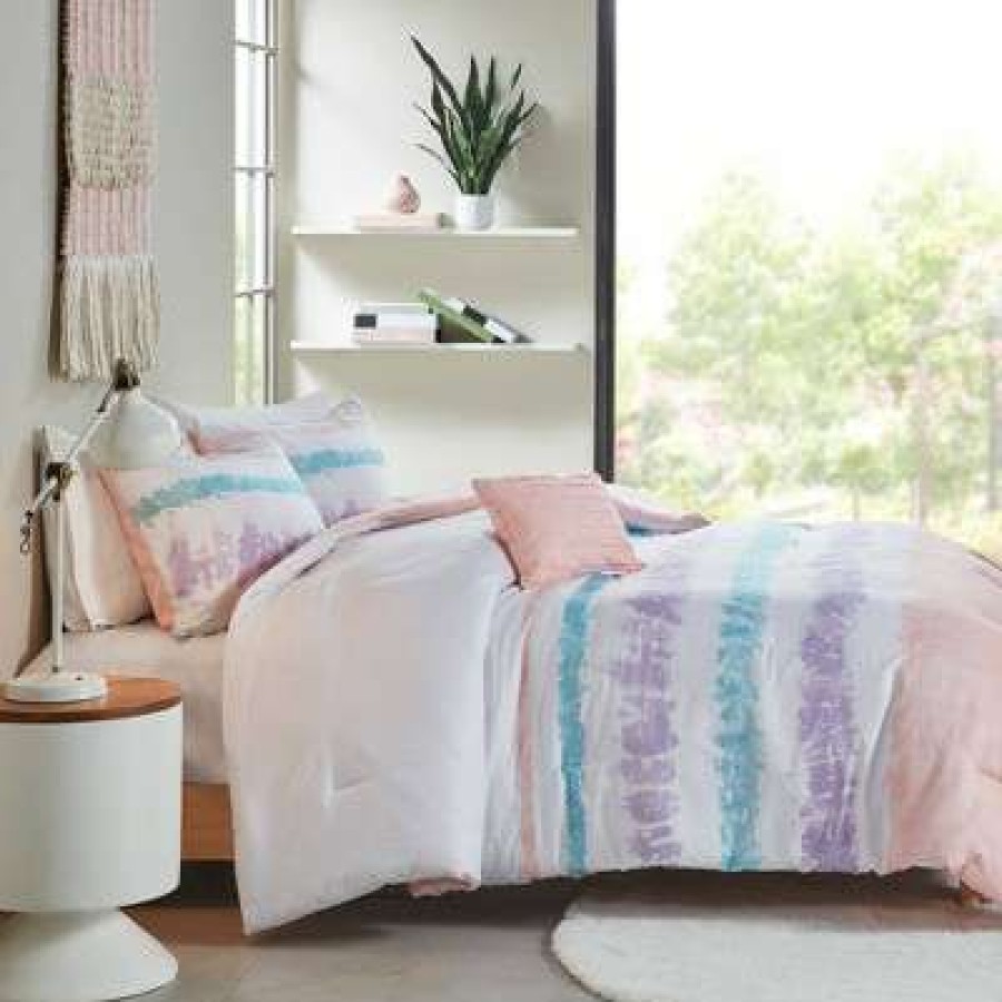 Comforter Bedding Sets * | Buy Intelligent Design Naomi Tie Dye Seersucker Comforter & Sham Set Pink/Purple