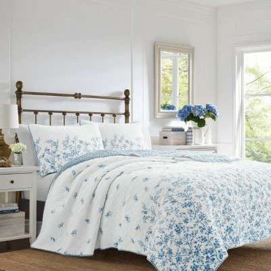 Quilt Bedding Sets * | Cheapest Flora Reversible Quilt Set Blue Laura Ashley