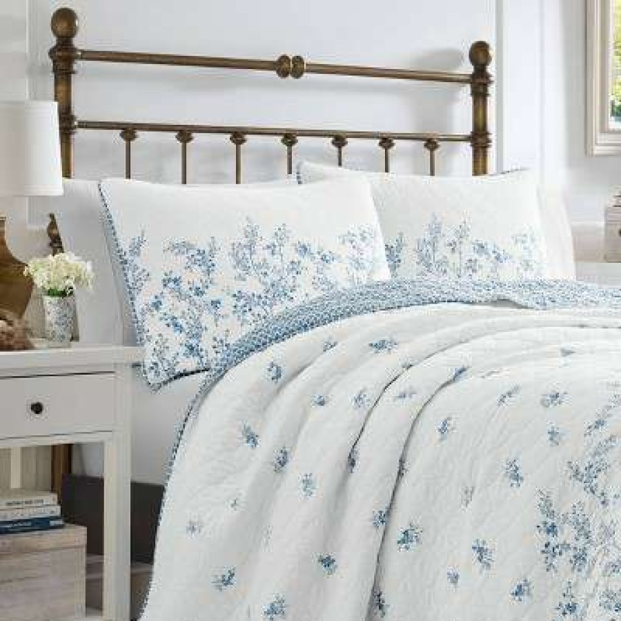 Quilt Bedding Sets * | Cheapest Flora Reversible Quilt Set Blue Laura Ashley