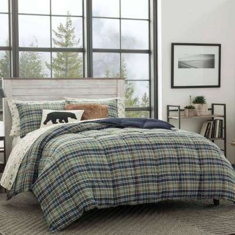 Comforter Bedding Sets * | Best Pirce Full/Queen Rugged Plaid Reversible Comforter Set Navy Eddie Bauer