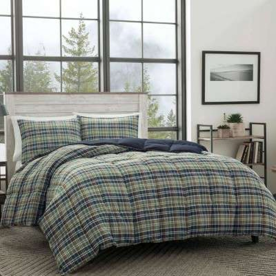 Comforter Bedding Sets * | Best Pirce Full/Queen Rugged Plaid Reversible Comforter Set Navy Eddie Bauer