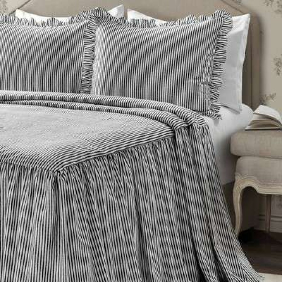 Bedspread Bedding Sets * | Top 10 Lush Decor Ticking Stripe Bedspread Lush Decor