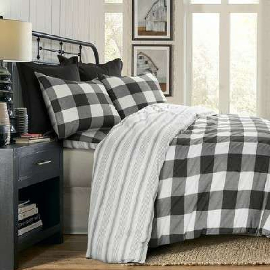 Bedspread Bedding Sets * | Cheapest Camden Black Duvet Set One Full/Queen Duvet And Two Standard Shams Levtex Home