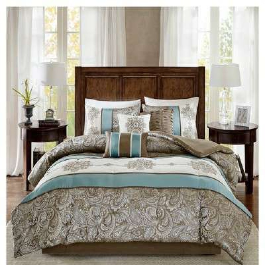 Comforter Bedding Sets * | Best Deal Madison Park Sharon 7Pc Polyester Jacquard Comforter Bedding Set With Bedskirt