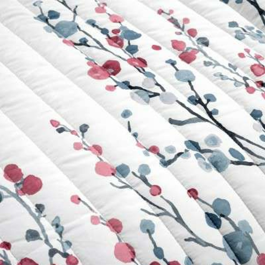 Quilt Bedding Sets * | Wholesale Lush Decor 3Pc Mirabelle Watercolor Floral Reversible Quilt Set Blue/Coral Lush Decor