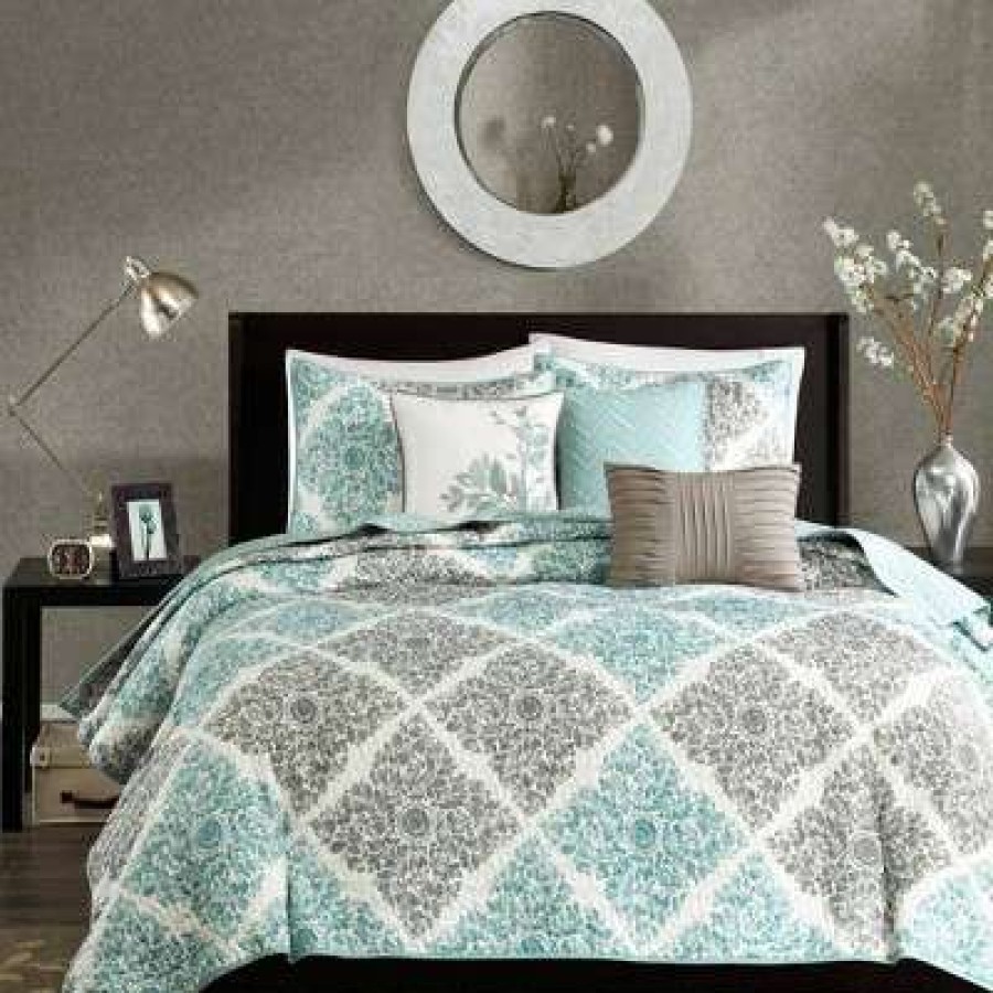 Coverlet Bedding Sets * | Deals 6Pc Arbor Floral Quilted Coverlet Set Madison Park