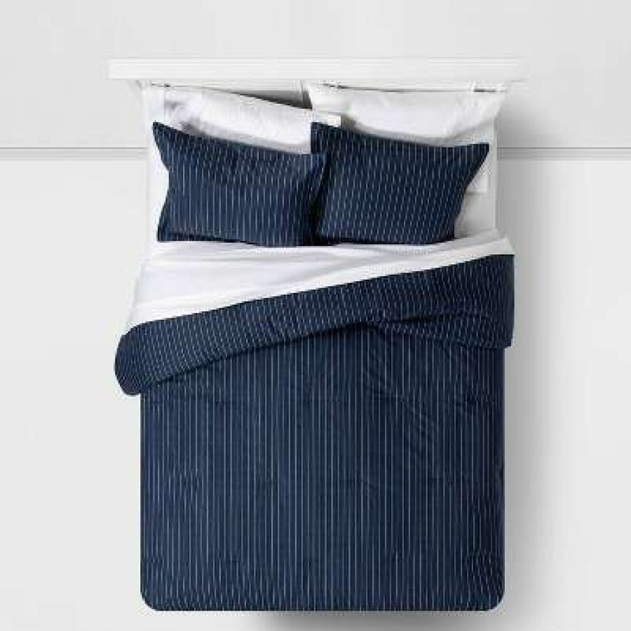 Comforter Bedding Sets * | Best Reviews Of Family Friendly Stripe Comforter & Pillow Sham Set Navy Threshold